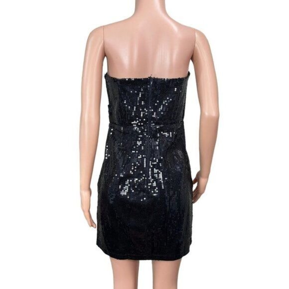 Forever 21 Black Strapless Sequin Mini Dress Size L Party Cocktail Evening - Picture 2 of 16
